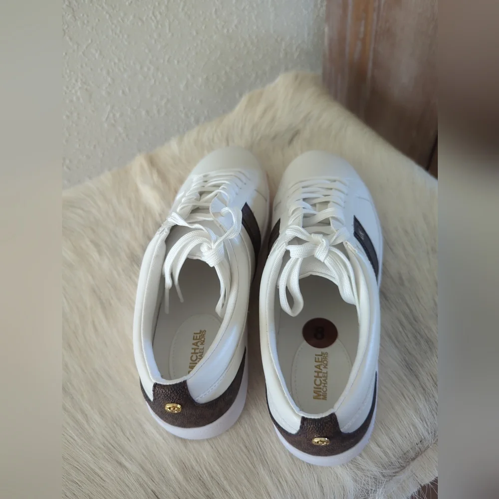 Michael Kors Irving Stripe Lace Up Designer Sneakers Optic White Multi  8.5